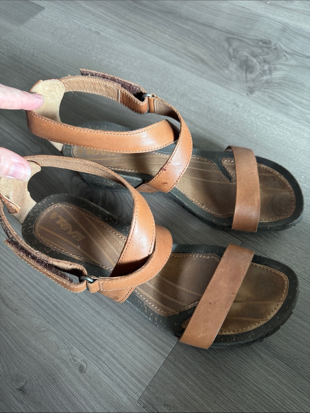 Teva Brown Tan Leather Wedge Sandals